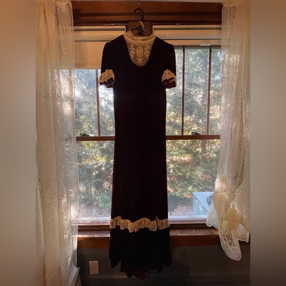 Burgundy gothic prairie velvet dress